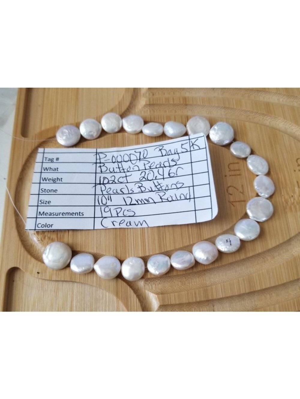 Loose Pearl White Button Bag  K 5  Round 12 mm  Bin Pearl  19 Pcs  102  ct  20.4